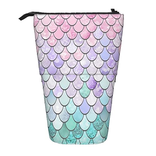 ZaKhs Meerjungfrau Pastell Rosa Lila Aqua Teal Print Stand Up Bleistift Fall Retractable Pencil Pouch Niedlich Tragbar Bleistifthalter für Jungen Mädchen Bürobedarf, Schwarz , Einheitsgröße, von ZaKhs