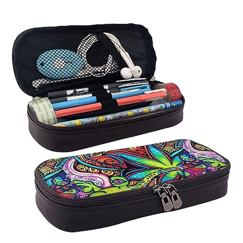 ZaKhs Mehrfarbiges Marihuana-Blatt Weed Kunstdruck Federmäppchen für Jungen Mädchen Große Kapazität Multifunktionale Make-up-Tasche Organizer Tasche für Büro Reisen, Schwarz , Einheitsgröße, von ZaKhs