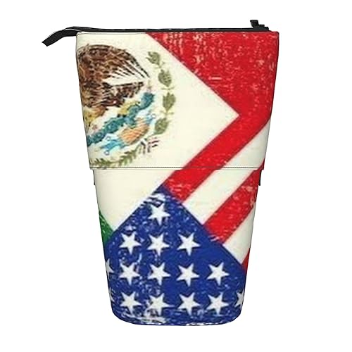 ZaKhs Mexikanische amerikanische Flagge Druck Stehen Sie oben Bleistift Fall Retractable Pencil Pouch Nette Tragbare Bleistifthalter für Jungen Mädchen Bürobedarf, Schwarz , Einheitsgröße, von ZaKhs