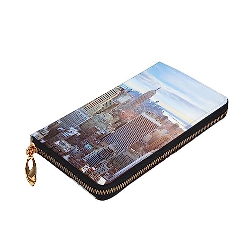 ZaKhs New York City Skyline Print Damen Geldbörse Leder Reißverschluss Münzbörse Groß Kartenetui Portemonnaie für Urlaub Geschenk, Schwarz , Einheitsgröße von ZaKhs