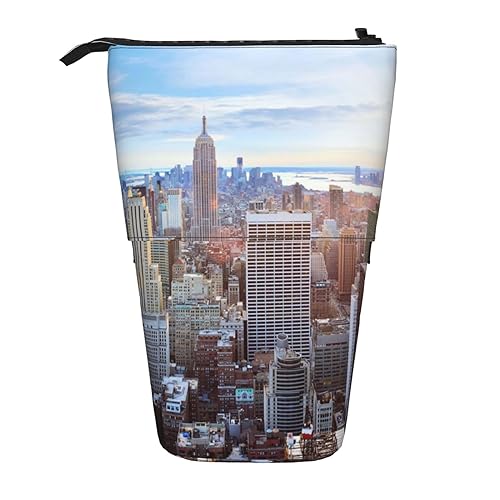 ZaKhs New York City Skyline Print Stand Up Pencil Case Retractable Pencil Pouch Cute Portable Pencil Holder for Boys Girls Office Supplies, Schwarz , Einheitsgröße, Make-up-Tasche von ZaKhs