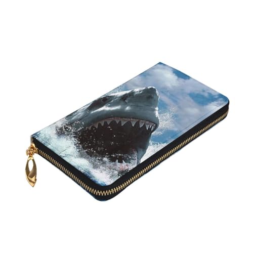 ZaKhs Ocean Shark Print Damen Geldbörse Leder Reißverschluss Münzbörse Groß Kartenetui Brieftasche für Urlaub Geschenk, Schwarz , Einheitsgröße von ZaKhs