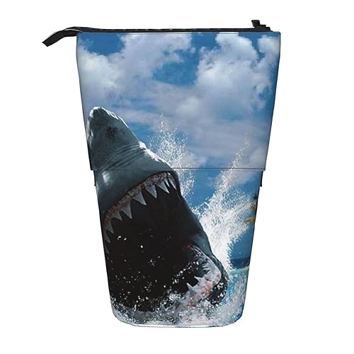 ZaKhs Ocean Shark Print Stand Up Pencil Case Retractable Pencil Pouch Cute Portable Pencil Holder for Boys Girls Office Supplies, Schwarz , Einheitsgröße, Make-up-Tasche von ZaKhs