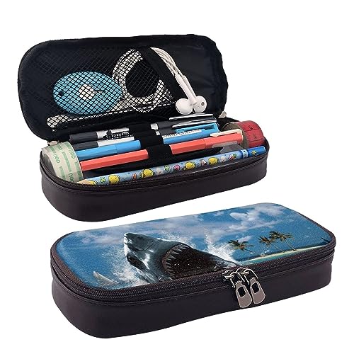 ZaKhs Ocean Sharkprint Federmäppchen für Jungen und Mädchen, große Kapazität, multifunktional, Make-up-Tasche, Organizer-Tasche für Büro und Reisen, Schwarz , Einheitsgröße, Make-up-Tasche von ZaKhs