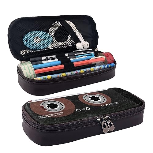 ZaKhs Old Retro Music Cassette Mixtapeprint Federmäppchen für Jungen Mädchen Große Kapazität Multifunktionale Make-up-Tasche Organizer Tasche für Büro Reisen, Schwarz , Einheitsgröße, Make-up-Tasche von ZaKhs