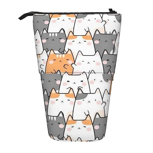 ZaKhs Orange Katzen Drucken Stehen Bis Bleistift Fall Einziehbare Bleistift Beutel Nette Tragbare Bleistift Halter für Jungen Mädchen Bürobedarf, Schwarz , Einheitsgröße, Make-up-Tasche von ZaKhs