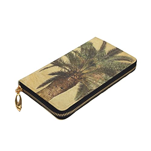 ZaKhs Palme Tropical Print Damen Geldbörse Leder Reißverschluss Münzbörse Groß Kartenetui Brieftasche für Urlaub Geschenk, Schwarz , Einheitsgröße von ZaKhs