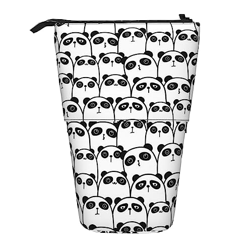 ZaKhs Panda Grafik Schwarz und Weiß Print Stand Up Bleistift Fall Retractable Pencil Pouch Niedlich Tragbar Bleistifthalter für Jungen Mädchen Bürobedarf, Schwarz , Einheitsgröße, Make-up-Tasche von ZaKhs