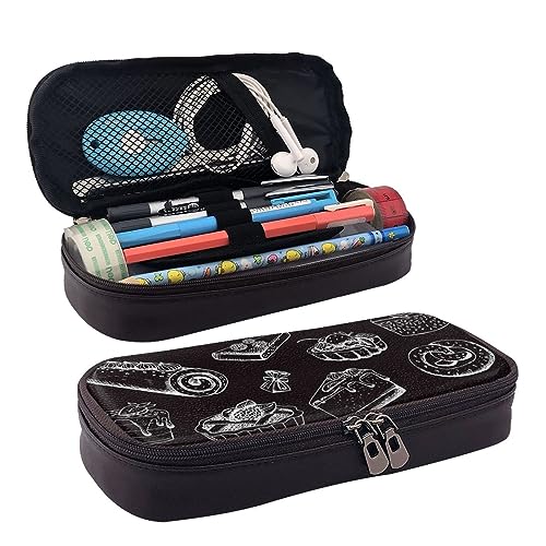 ZaKhs Pastries On Chalkboardprint Federmäppchen für Jungen Mädchen Große Kapazität Multifunktionale Make-up-Tasche Organizer Tasche für Büro Reisen, Schwarz , Einheitsgröße, Make-up-Tasche von ZaKhs