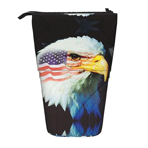 ZaKhs Patriotischer Adler Print Stand Up Bleistift Fall Retractable Pencil Pouch Cute Portable Pencil Holder for Boys Girls Office Supplies, Schwarz , Einheitsgröße, Make-up-Tasche von ZaKhs