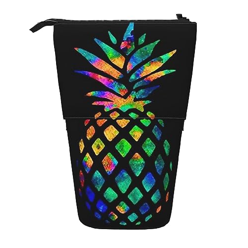 ZaKhs Pineapple Print Stand Up Pencil Case Retractable Pencil Pouch Cute Portable Pencil Holder for Boys Girls Office Supplies, Schwarz , Einheitsgröße, Make-up-Tasche von ZaKhs