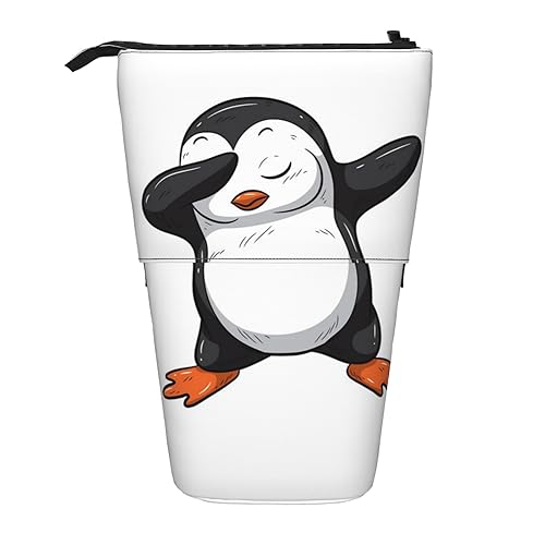 ZaKhs Pinguin Dabbing Print Stand Up Pencil Case Retractable Pencil Pouch Cute Portable Pencil Holder for Boys Girls Office Supplies, Schwarz , Einheitsgröße, Make-up-Tasche von ZaKhs