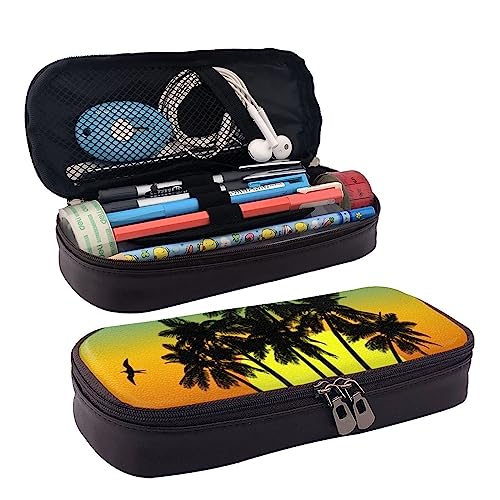 ZaKhs Plam Tree Tropical Island at Sunsetprint Federmäppchen für Jungen Mädchen Große Kapazität Multifunktionale Make-up-Tasche Organizer Tasche für Büro Reisen, Schwarz , Einheitsgröße, von ZaKhs