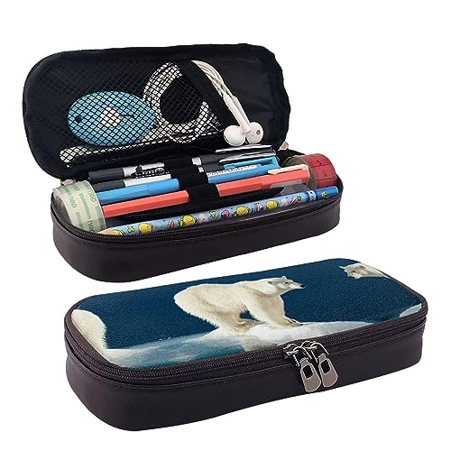 ZaKhs Polar Bearprint Federmäppchen für Jungen und Mädchen, große Kapazität, multifunktionale Make-up-Tasche, Organizer-Tasche für Büro und Reisen, Schwarz , Einheitsgröße, Make-up-Tasche von ZaKhs