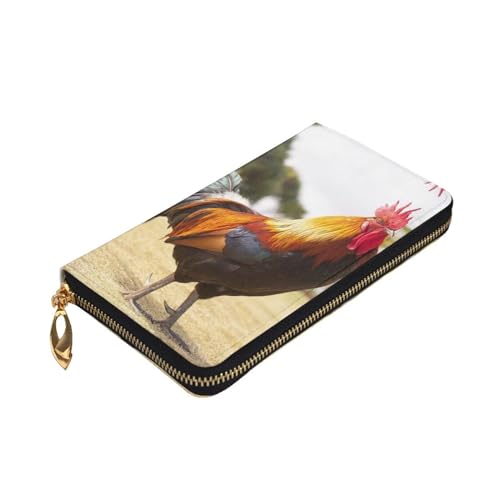 ZaKhs Proud Rooster Print Damen Geldbörse Leder Reißverschluss Münzbörse Groß Kartenetui Brieftasche für Urlaub Geschenk, Schwarz , Einheitsgröße von ZaKhs