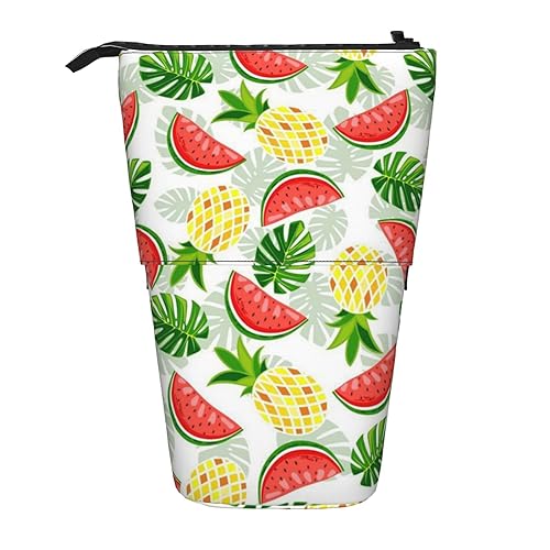 ZaKhs Red Fruit Print Stand Up Pencil Case Retractable Pencil Pouch Cute Portable Pencil Holder for Boys Girls Office Supplies, Schwarz , Einheitsgröße, Make-up-Tasche von ZaKhs