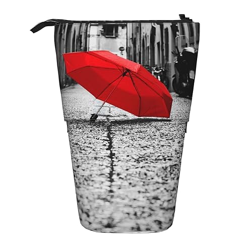 ZaKhs Red Umbrella Print Stand Up Pencil Case Retractable Pencil Pouch Cute Portable Pencil Holder for Boys Girls Office Supplies, Schwarz , Einheitsgröße, Make-up-Tasche von ZaKhs