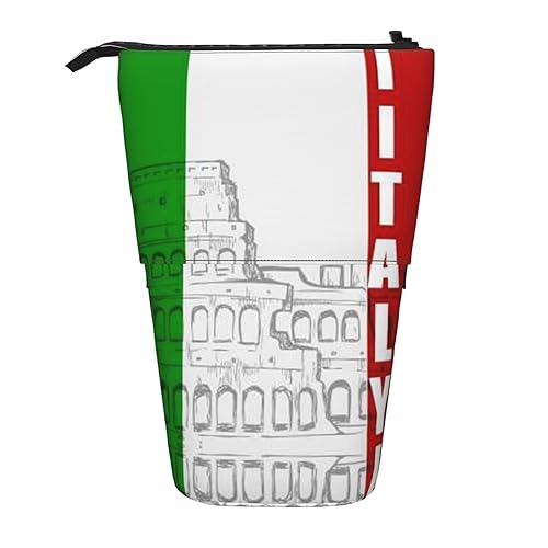 ZaKhs Römisches Kolosseum Italienische Flagge Druck Stand Up Bleistift Fall Retractable Pencil Pouch Cute Portable Pencil Holder for Boys Girls Office Supplies, Schwarz , Einheitsgröße, Make-up-Tasche von ZaKhs