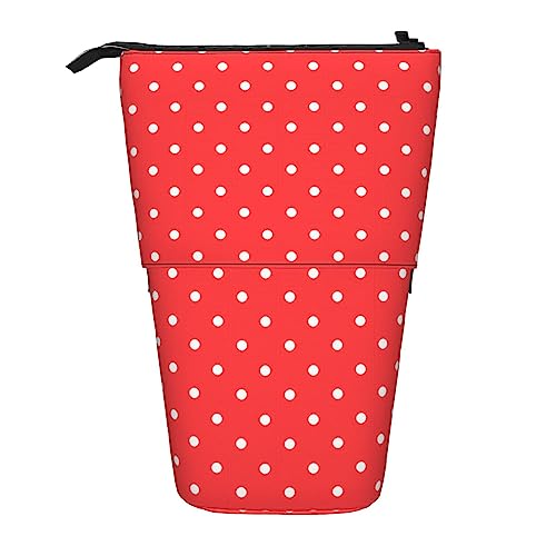 ZaKhs Rot und Weiß Polka Dots Print Stand Up Bleistift Fall Retractable Pencil Pouch Nette Tragbare Bleistifthalter für Jungen Mädchen Bürobedarf, Schwarz , Einheitsgröße, Make-up-Tasche von ZaKhs