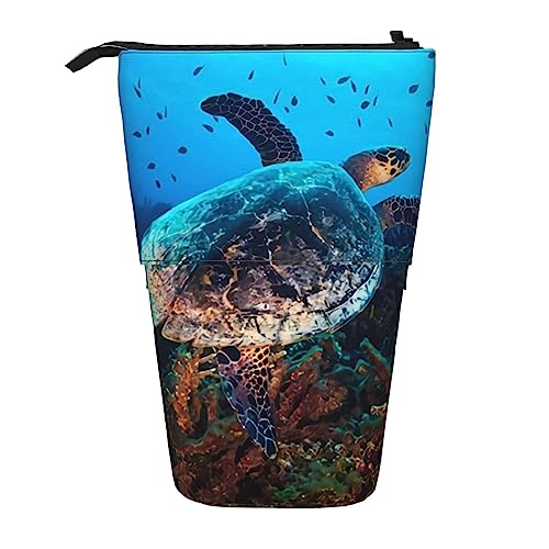 ZaKhs Sea Turtle Print Stand Up Pencil Case Retractable Pencil Pouch Cute Portable Pencil Holder for Boys Girls Office Supplies, Schwarz , Einheitsgröße, Make-up-Tasche von ZaKhs