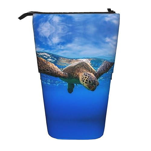 ZaKhs Sea Turtle in Ocean Water Print Stand Up Pencil Case Retractable Pencil Pouch Cute Portable Pencil Holder for Boys Girls Office Supplies, Schwarz , Einheitsgröße, Make-up-Tasche von ZaKhs