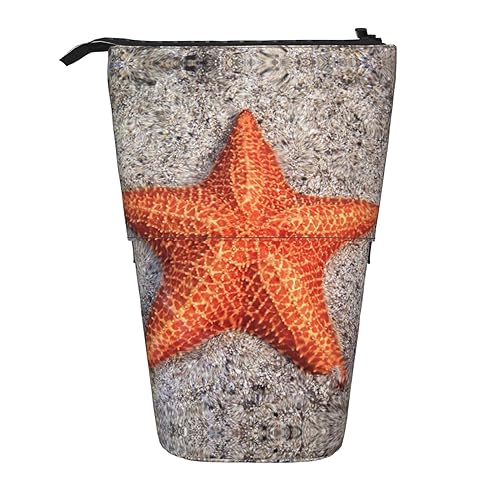 ZaKhs Starfish On The Beach Print Stand Up Pencil Case Retractable Pencil Pouch Cute Portable Pencil Holder for Boys Girls Office Supplies, Schwarz , Einheitsgröße, Make-up-Tasche von ZaKhs