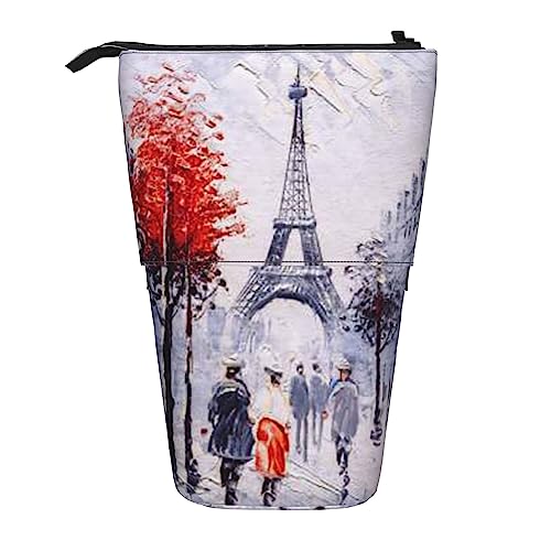 ZaKhs Stilvolle Paris Straße Eiffelturm Druck Stand Up Bleistift Fall Retractable Pencil Pouch Niedlich Tragbare Bleistifthalter für Jungen Mädchen Bürobedarf, Schwarz , Einheitsgröße, Make-up-Tasche von ZaKhs