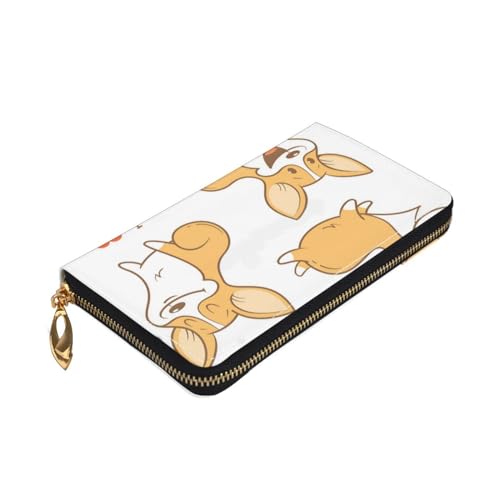 ZaKhs Süße Cartoon Corgi Puppy Dog Print Damen Geldbörse Leder Reißverschluss Münzbörse Große Kapazität Kartenhalter für Frauen Männer Geschenk, Schwarz , Einheitsgröße von ZaKhs