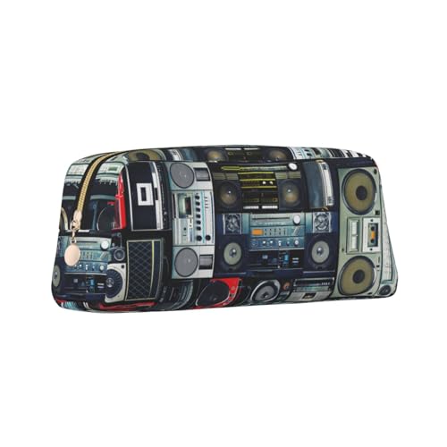 ZaKhs Vintage Wall of Radio Boombox Print Pencil Case Large Capacity Stationary Box Portable Pencil Pouch for Men Women, gold, Einheitsgröße, Taschen-Organizer von ZaKhs