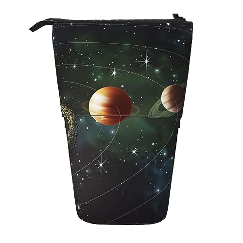 ZaKhs Weltall Galaxy Universum Print Stand Up Bleistift Fall Retractable Pencil Pouch Cute Portable Pencil Holder for Boys Girls Office Supplies, Schwarz , Einheitsgröße, Make-up-Tasche von ZaKhs