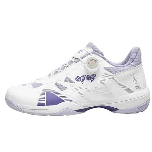 ZaKoonaC Badminton Tennisschuhe - Atmungsaktives Netz, Radiales Profil für Sportplätze und Alltag, rutschfeste Schockabsorbierende Sneaker (Weiß Lila, 40 EU) von ZaKoonaC