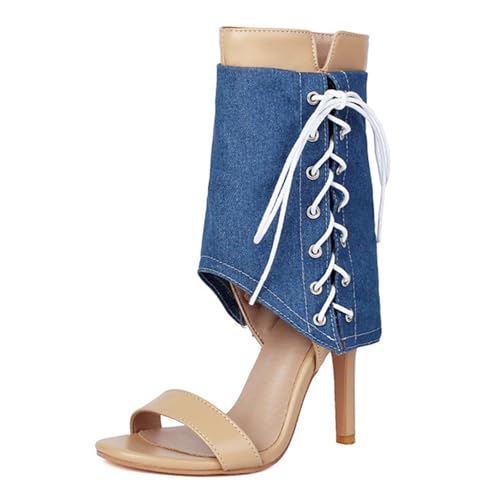 ZaKoonaC Damen Denim Sandaletten mit Stiletto Absatz | Seitlicher Reißverschluss | Freizeit und Party (Gelb, 34 EU) von ZaKoonaC