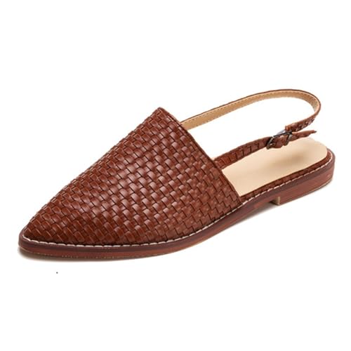 ZaKoonaC Damen Geflochtene Flache Pantoffeln mit Riemchen Fersenfrei | Für Büro & Alltag | Mehrere Farben (Dunkelbraun, 46 EU) von ZaKoonaC