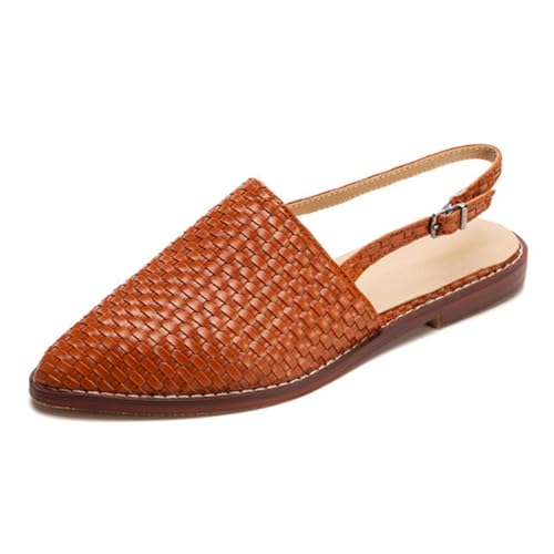 ZaKoonaC Damen Geflochtene Flache Pantoffeln mit Riemchen Fersenfrei | Für Büro & Alltag | Mehrere Farben (Gelb Braun, 49 EU) von ZaKoonaC