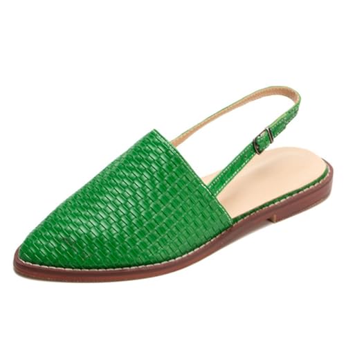 ZaKoonaC Damen Geflochtene Flache Pantoffeln mit Riemchen Fersenfrei | Für Büro & Alltag | Mehrere Farben (Grün, 42 EU) von ZaKoonaC