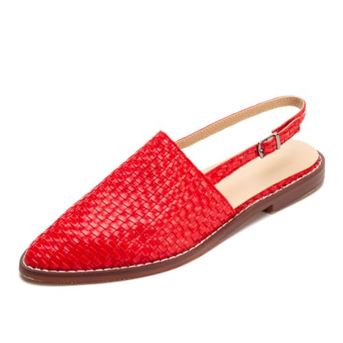 ZaKoonaC Damen Geflochtene Flache Pantoffeln mit Riemchen Fersenfrei | Für Büro & Alltag | Mehrere Farben (Rot, 38 EU) von ZaKoonaC