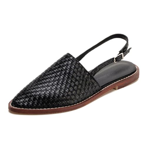 ZaKoonaC Damen Geflochtene Flache Pantoffeln mit Riemchen Fersenfrei | Für Büro & Alltag | Mehrere Farben (Schwarz, 51 EU) von ZaKoonaC