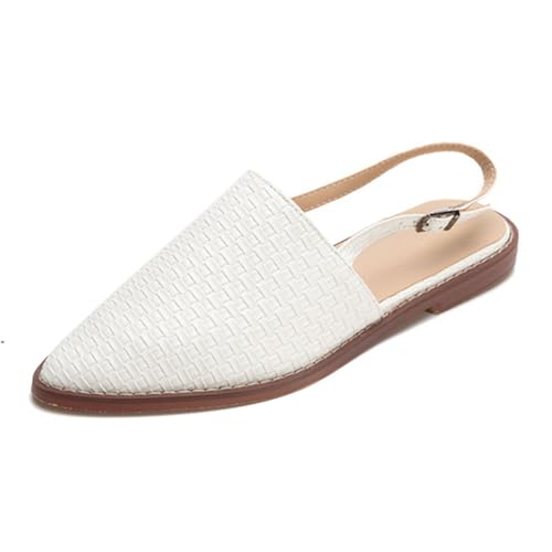 ZaKoonaC Damen Geflochtene Flache Pantoffeln mit Riemchen Fersenfrei | Für Büro & Alltag | Mehrere Farben (Weiß, 32 EU) von ZaKoonaC