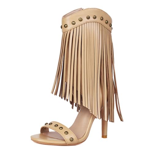 ZaKoonaC Damen High Heel Sandaletten mit Fransen Zehensteg | Abendfest & Bühne Schuhe (Gelb, 38 EU) von ZaKoonaC