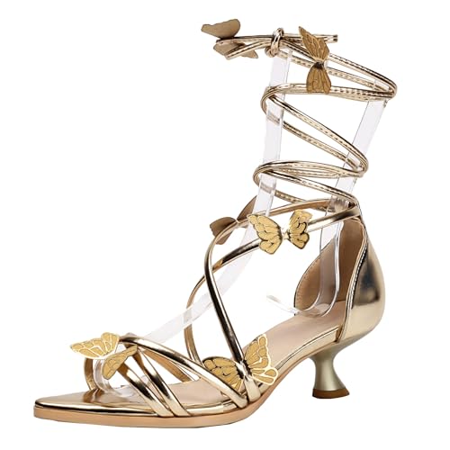 ZaKoonaC Damen Samt-Kreuzträger Stöckelschuhe, Schwarz Hochhacken für Events​ (Gold, 37 EU) von ZaKoonaC