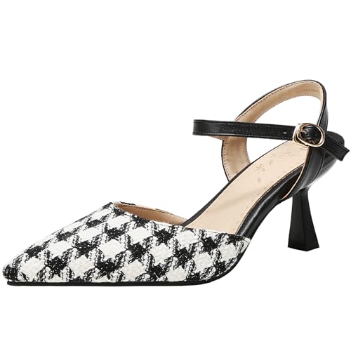 ZaKoonaC Damen Slingback Heels Spitz Zulaufende Pumps mit Mittlerem Absatz (Schwarz,38) von ZaKoonaC