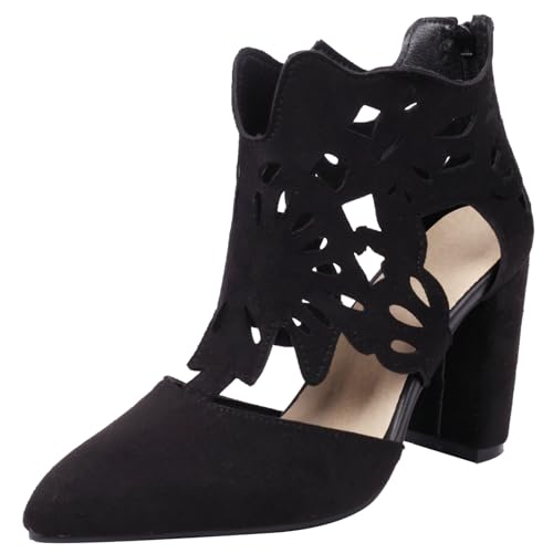 ZaKoonaC Damen Spitze Zehenkappe Sandalen mit Reißverschluss und Cut-outs (Schwarz,45) von ZaKoonaC