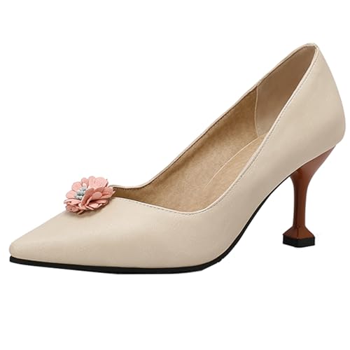 ZaKoonaC Damen Stilettos mit Blumenverzierung, 7.5cm Absatz Verschiedene Stoffvarianten​ (Aprikose, 38 EU) von ZaKoonaC