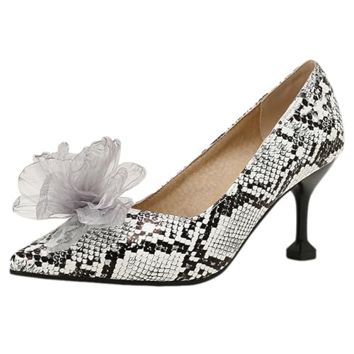 ZaKoonaC Damenblumen-Stilettos PU-Leinen, Business-Abendgarderobe mit Stöckelabsatz​ (Schlangenmuster, 39 EU) von ZaKoonaC
