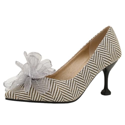 ZaKoonaC Damenblumen-Stilettos PU-Leinen, Business-Abendgarderobe mit Stöckelabsatz​ (Streifen, 38 EU) von ZaKoonaC