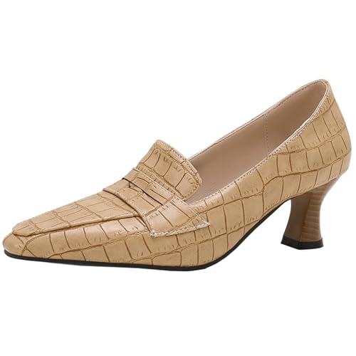 ZaKoonaC Damenschnürstiefel Quadrattoffel, Schnitt-Out Schnürung für Büro & Freizeit​ (Aprikose, 45 EU) von ZaKoonaC