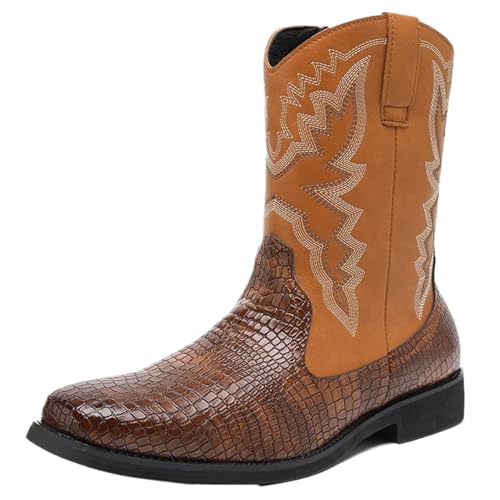 ZaKoonaC Herren Western Cowboy Stiefel, Stickerei-Design (Braun, 38 EU) von ZaKoonaC