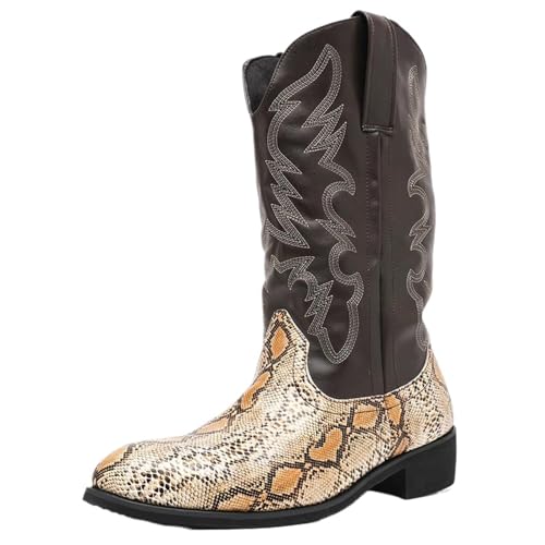ZaKoonaC Herren Winter Slip-On Cowboystiefel mit Schlangenprint Design (Braun, 38 EU) von ZaKoonaC