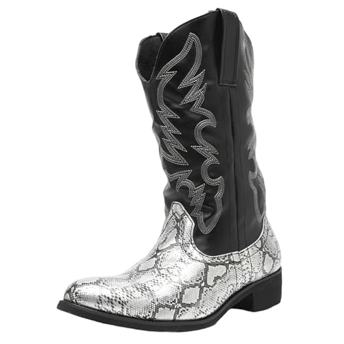 ZaKoonaC Herren Winter Slip-On Cowboystiefel mit Schlangenprint Design (Silber, 40 EU) von ZaKoonaC