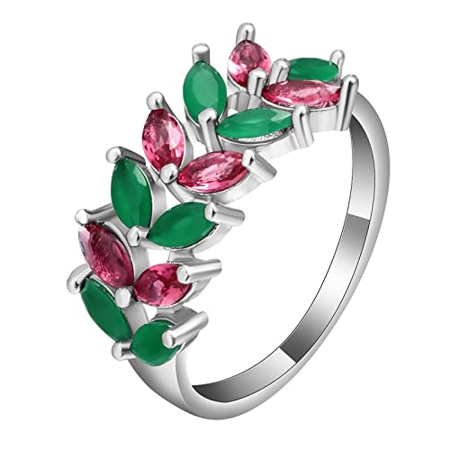 ZaLix Ringe für Damen, Verlobungsring, Ring für Damen, Hochzeit, blätterförmig, Marquise-Zirkonia, grün, rosarot von ZaLix